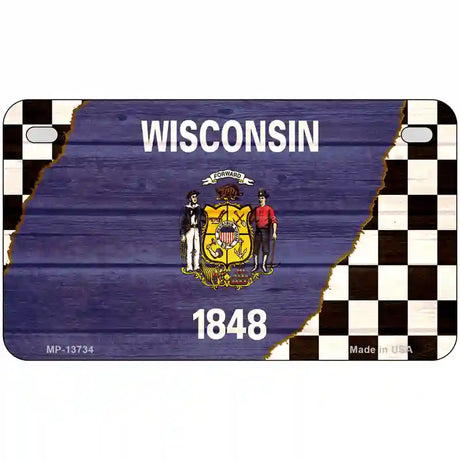 Wisconsin Racing Flag Novelty Metal License Plate Tag 7" x 4" (MP)