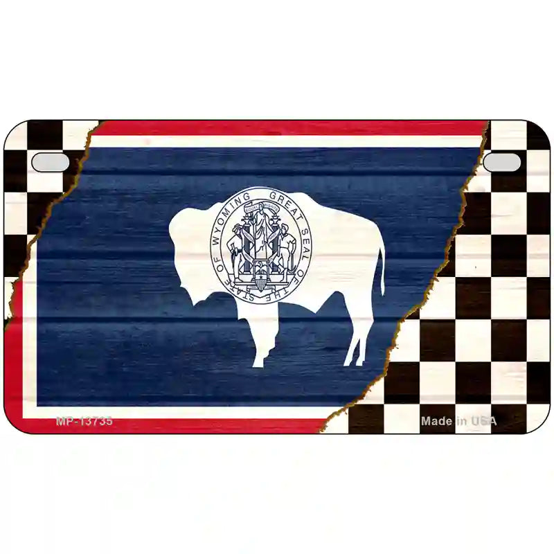 Wyoming Racing Flag Novelty Metal License Plate Tag 7" x 4" (MP)