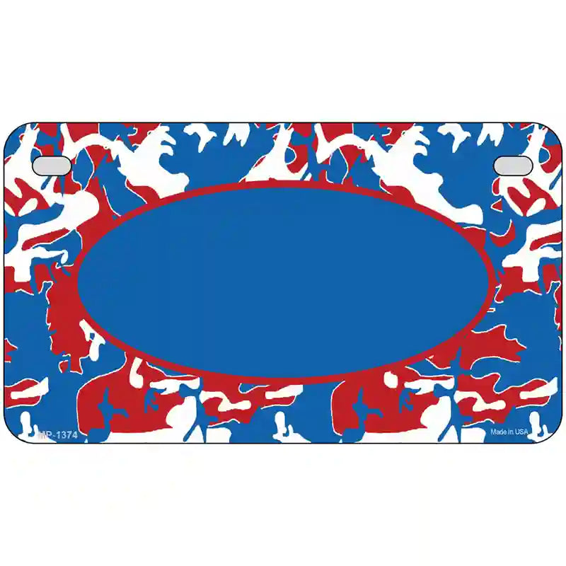 Patriotic Camouflage With Blue Center Oval Metal Novelty License Plate 7" x 4" (MP)