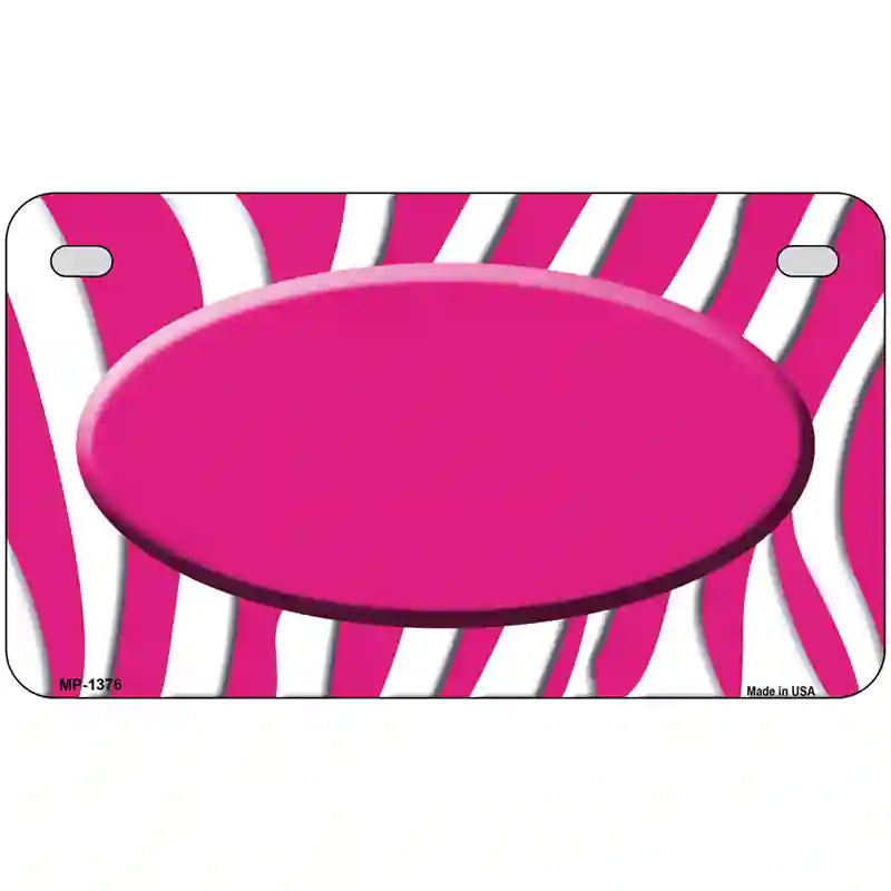 Hot Pink White Zebra Center Oval Metal Novelty License Plate