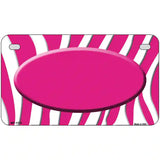 Hot Pink White Zebra Center Oval Metal Novelty License Plate