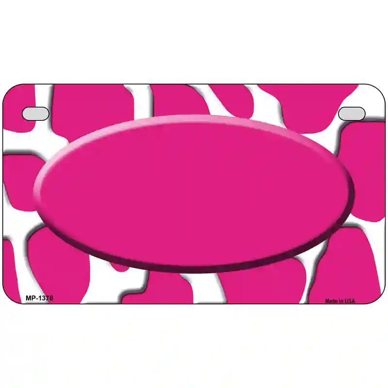 Pink White Giraffe Center Oval Metal Novelty License Plate