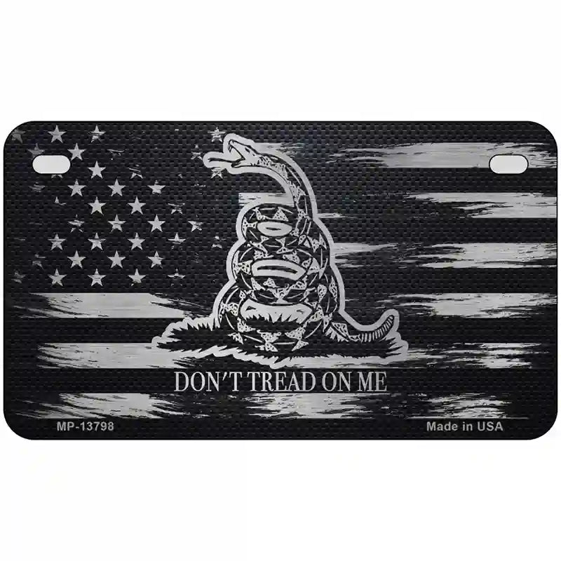 Dont Tread On Me Distressed Carbon Fiber Flag Novelty Metal License Plate 7" x 4" (MP)