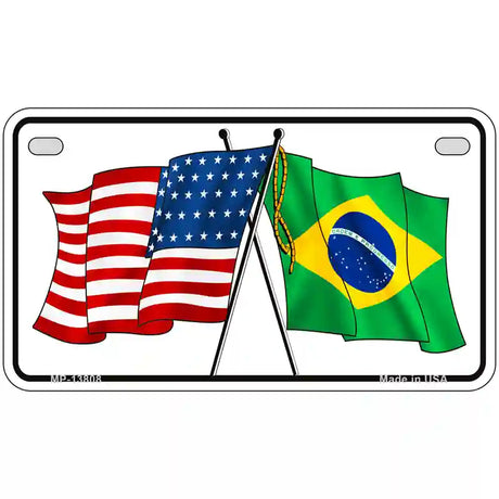 Brazil USA Crossed Flags Novelty Metal License Plate Tag 7" x 4" (MP)