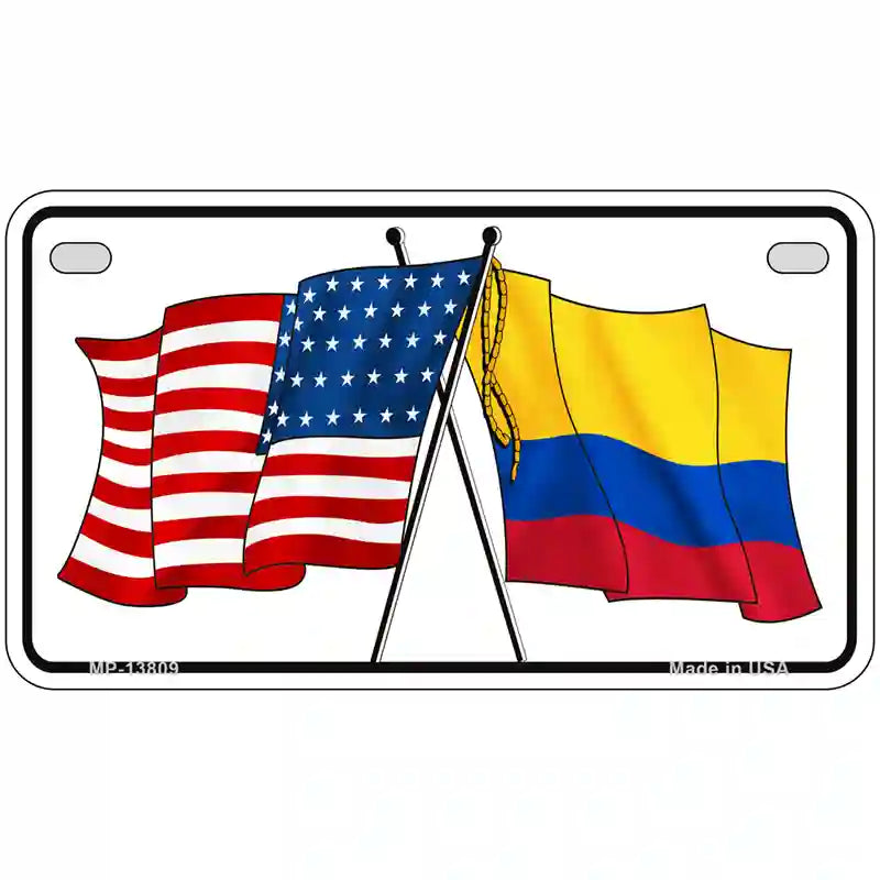 Colombia USA Crossed Flags Novelty Metal License Plate Tag 7" x 4" (MP)