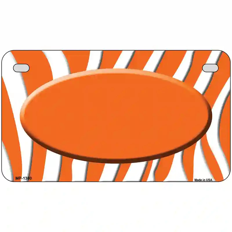 Orange White Zebra Center Oval Metal Novelty License Plate 7" x 4" (MP)