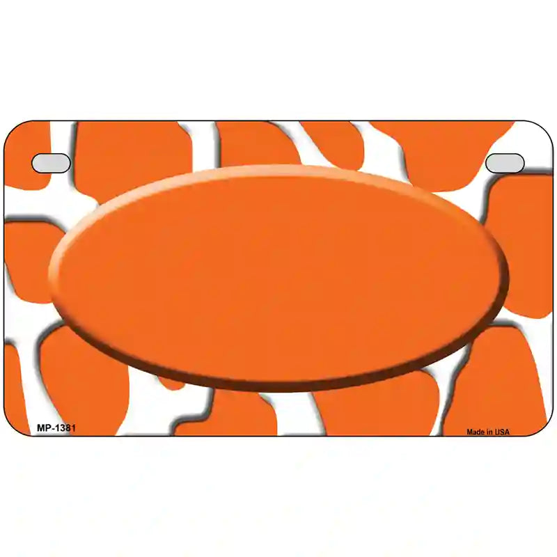 Orange White Giraffe Center Oval Metal Novelty License Plate 7" x 4" (MP)