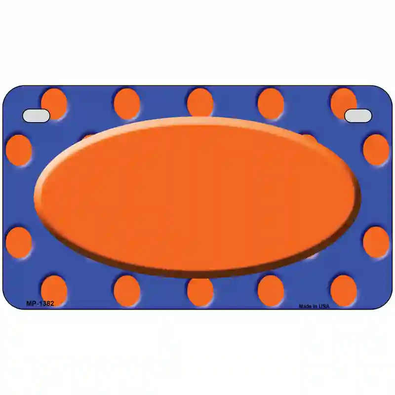 Orange Royal Blue Polka Dot Orange Center Oval Metal Novelty License Plate