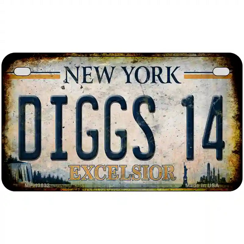 Diggs 14 Excelsior New York Rusty Novelty Metal License Plate Tag 7" x 4" (MP)