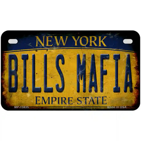 Bills Mafia New York Yellow Rusty Novelty Metal License Plate Tag 7" x 4" (MP)