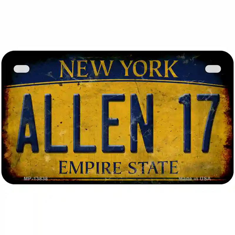 Allen 17 New York Yellow Novelty Metal License Plate Tag 7" x 4" (MP)