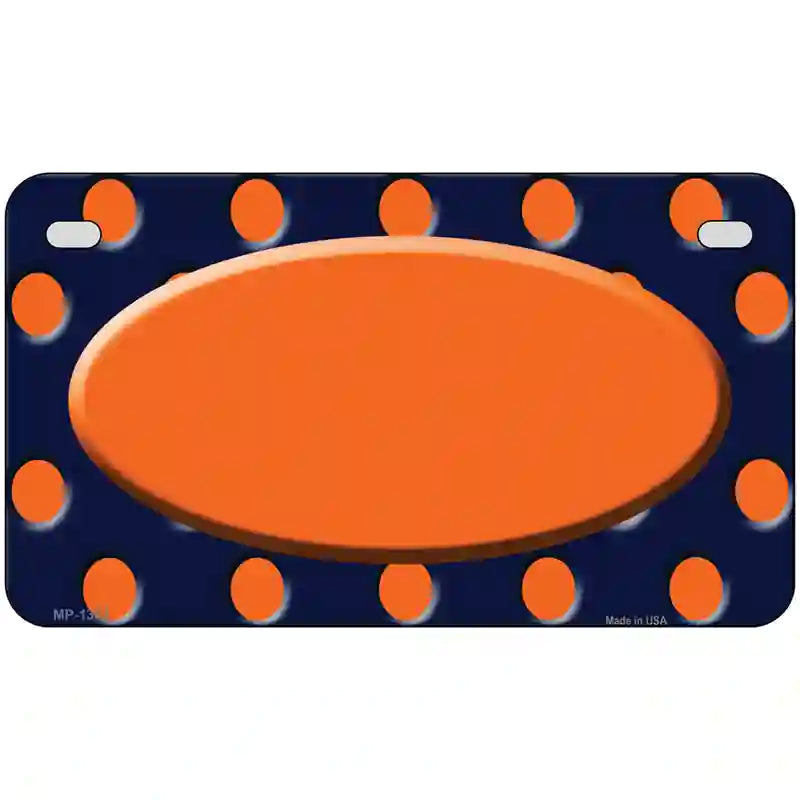 Orange Navy Blue Polka Dot Orange Center Oval Metal Novelty License Plate 7" x 4" (MP)