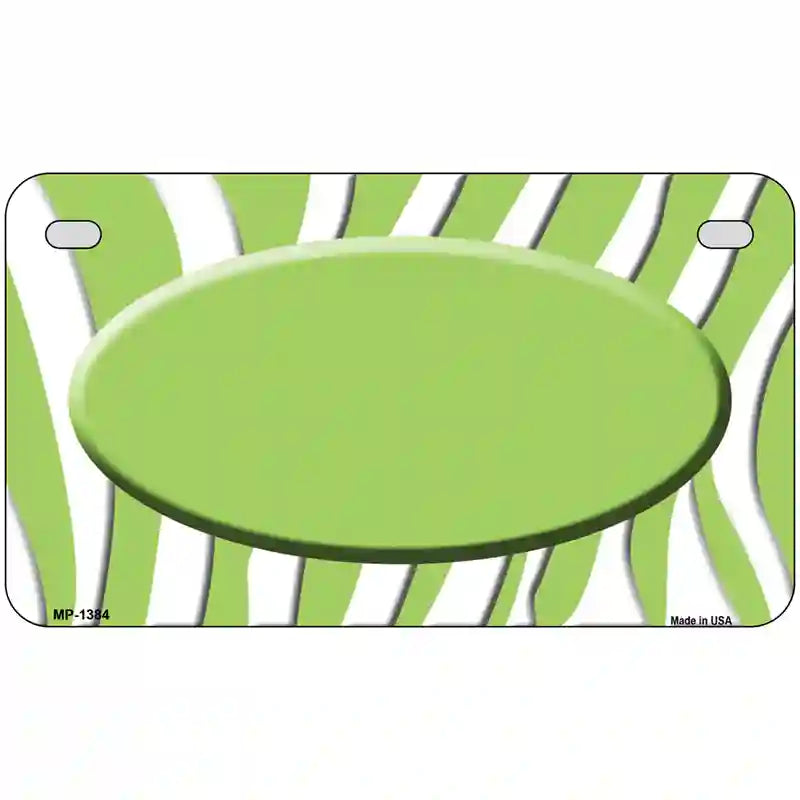 Lime Green White Zebra Center Oval Metal Novelty License Plate 7" x 4" (MP)