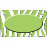 Lime Green White Zebra Center Oval Metal Novelty License Plate 7" x 4" (MP)