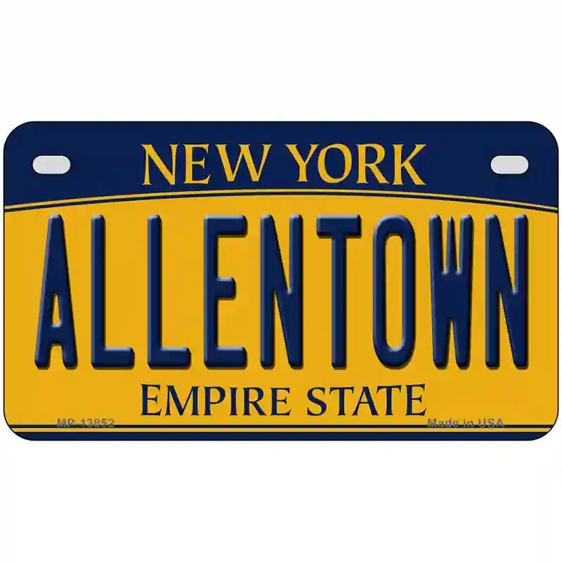 Allentown NY Yellow Novelty Metal License Plate Tag 7" x 4" (MP)