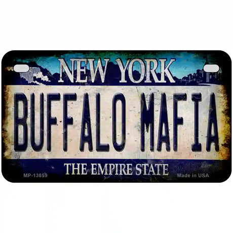 Buffalo Mafia NY Blue Rusty Novelty Metal License Plate Tag 7" x 4" (MP)