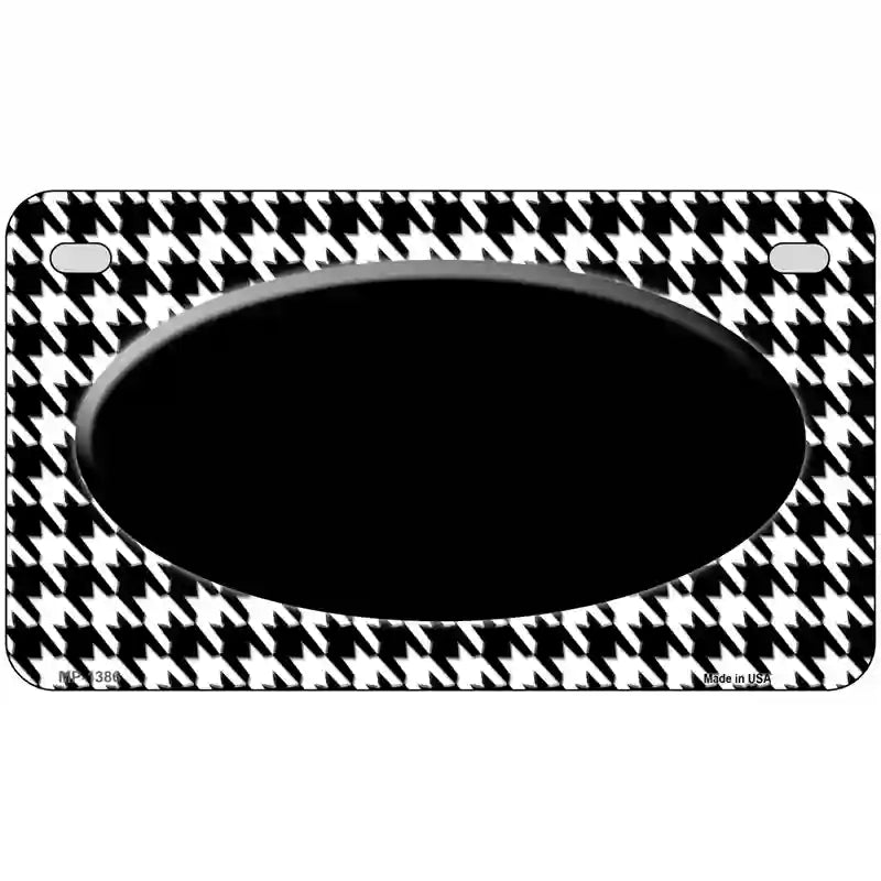 White Black Houndstooth Black Center Oval Metal Novelty License Plate