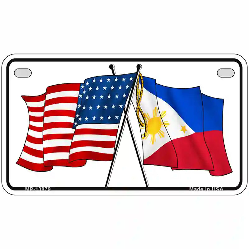 Philippines US Crossed Flag Novelty Metal License Plate Tag 7" x 4" (MP)