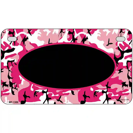 Pink Camo With Black Center Oval Metal Novelty License Plate 7" x 4" (MP)