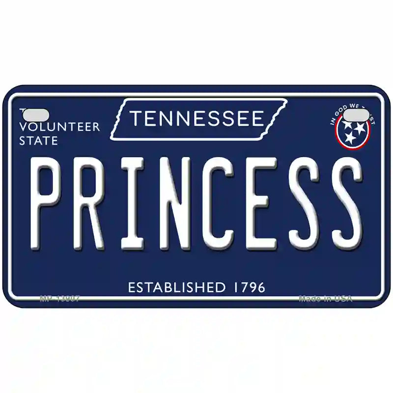 Princess Tennessee Blue Novelty Metal License Plate Tag 7" x 4" (MP)