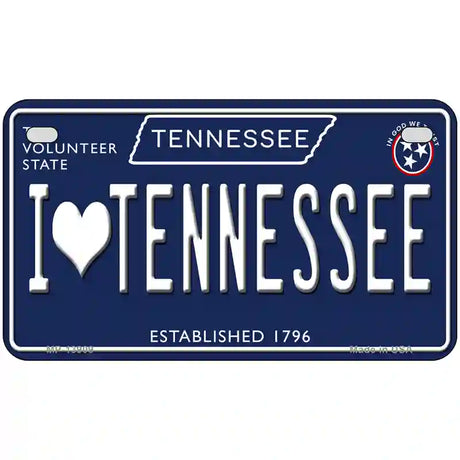 I Heart TN Tennessee Blue Novelty Metal License Plate Tag 7" x 4" (MP)