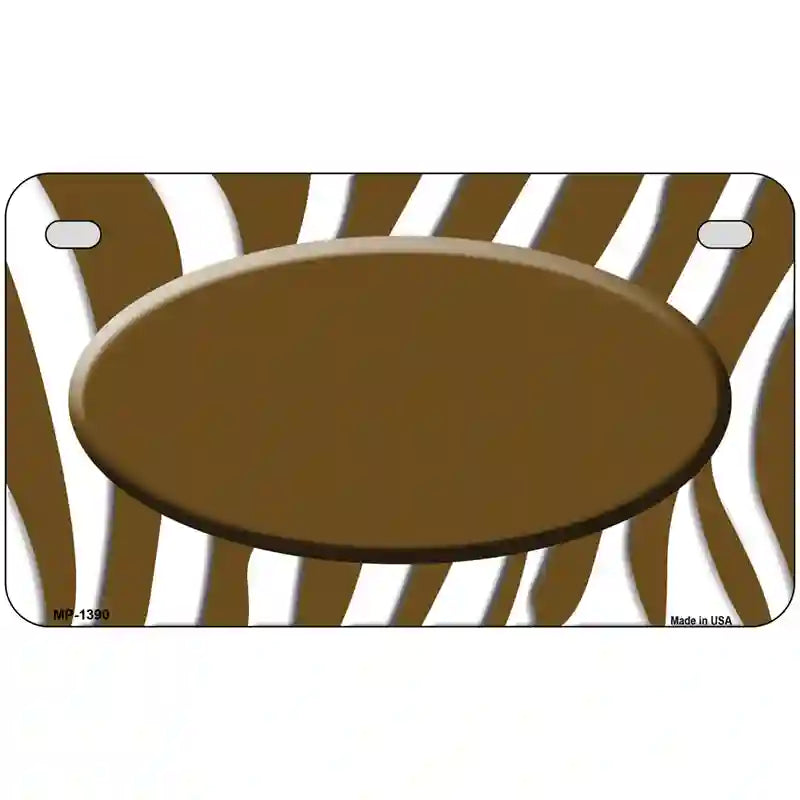 Brown White Zebra Center Oval Metal Novelty License Plate