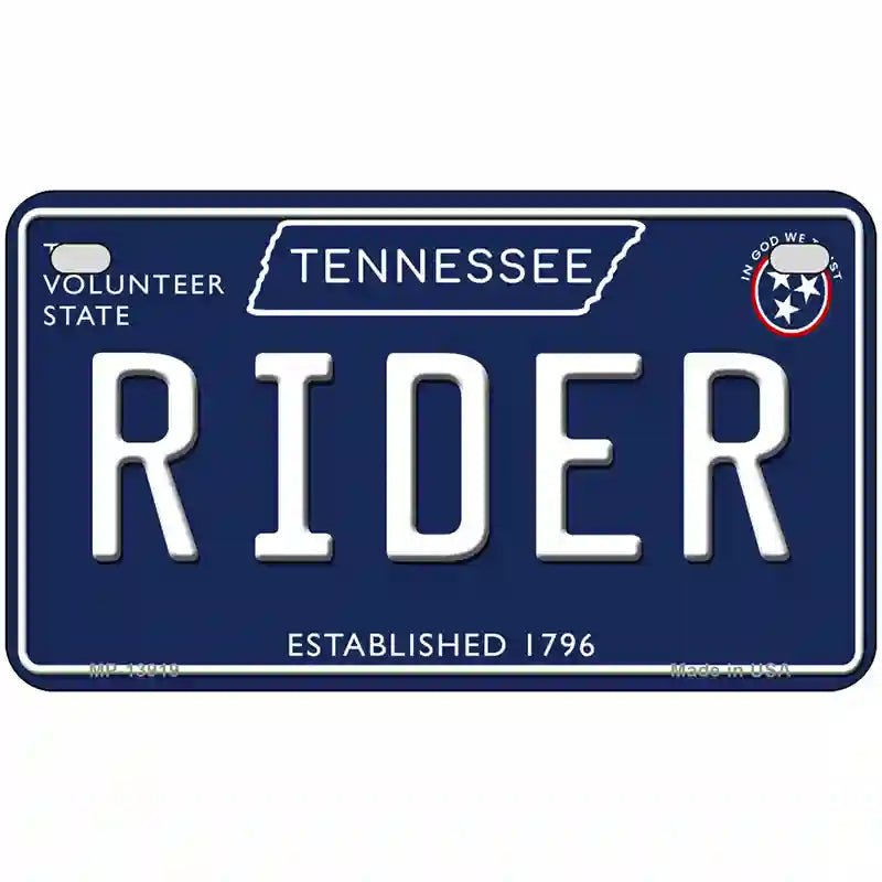 Rider Tennessee Blue Novelty Metal License Plate Tag 7" x 4" (MP)