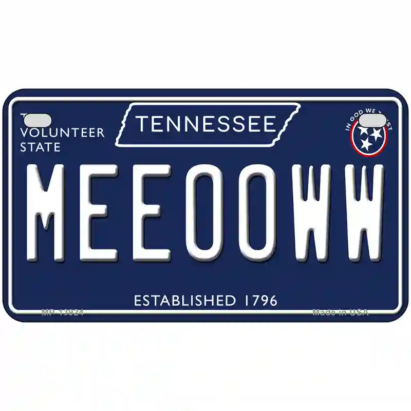 Meeooww Tennessee Blue Novelty Metal License Plate Tag 7" x 4" (MP)