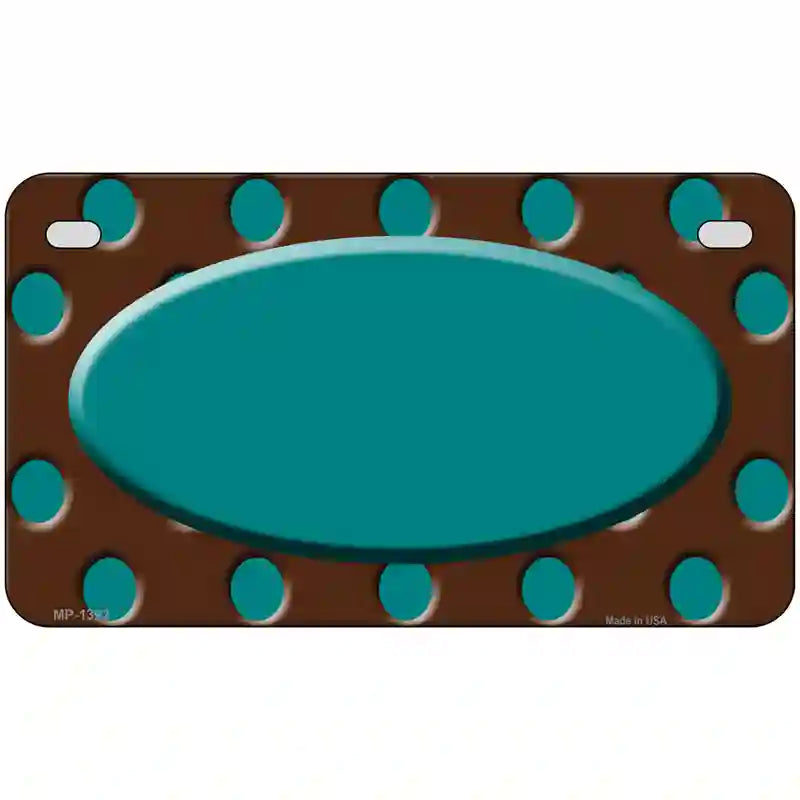 Teal Brown Polka Dot Center Oval Metal Novelty License Plate