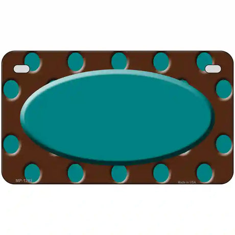 Teal Brown Polka Dot Center Oval Metal Novelty License Plate 7" x 4" (MP)