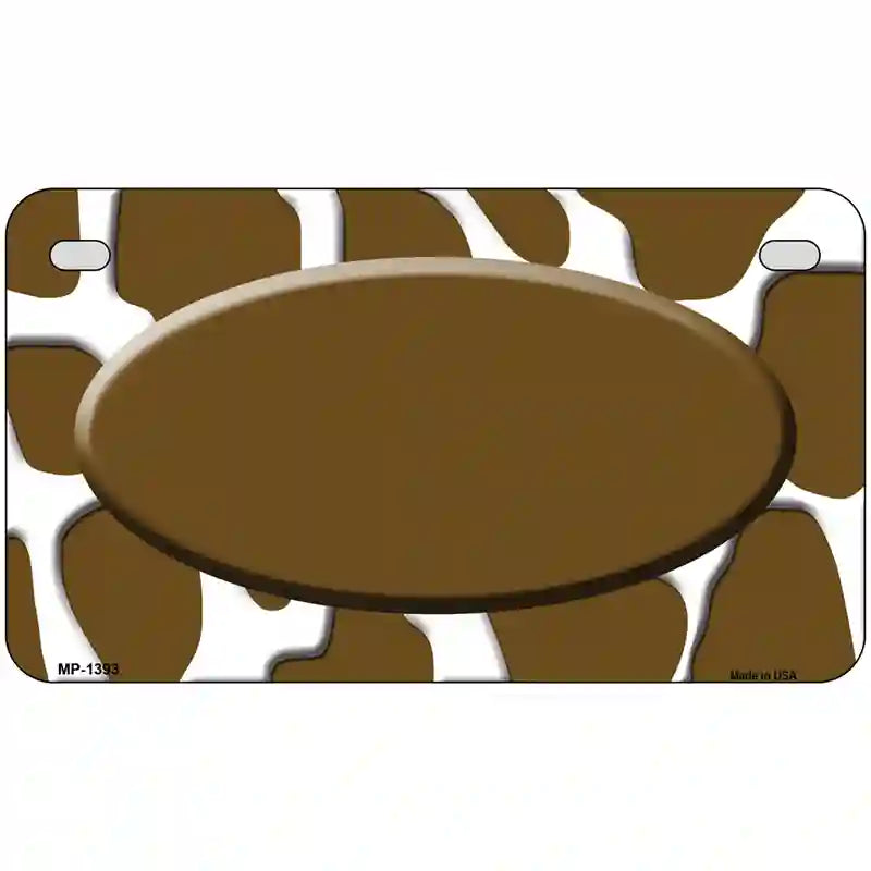 Brown White Giraffe Center Oval Metal Novelty License Plate 7" x 4" (MP)