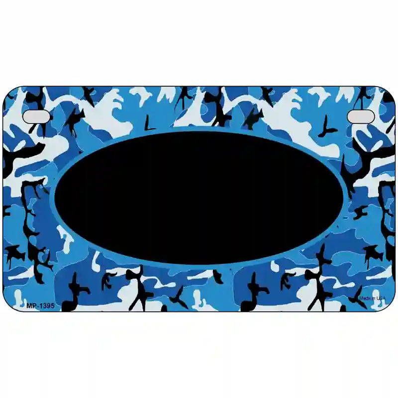 Blue Camo With Black Center Oval Metal Novelty License Plate