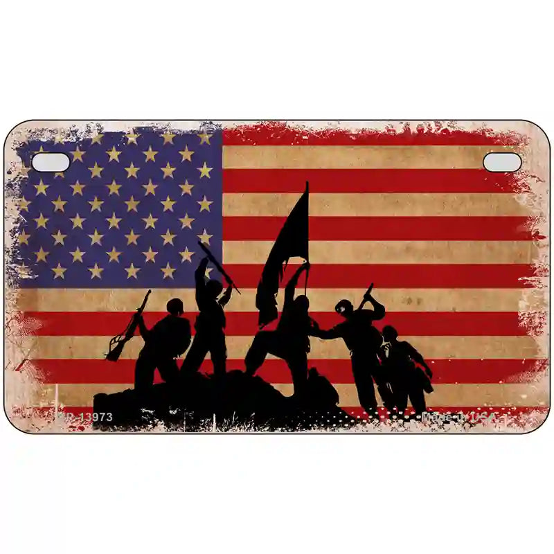 Grunge American Flag with Soldiers Novelty Metal License Plate Tag 7" x 4" (MP)