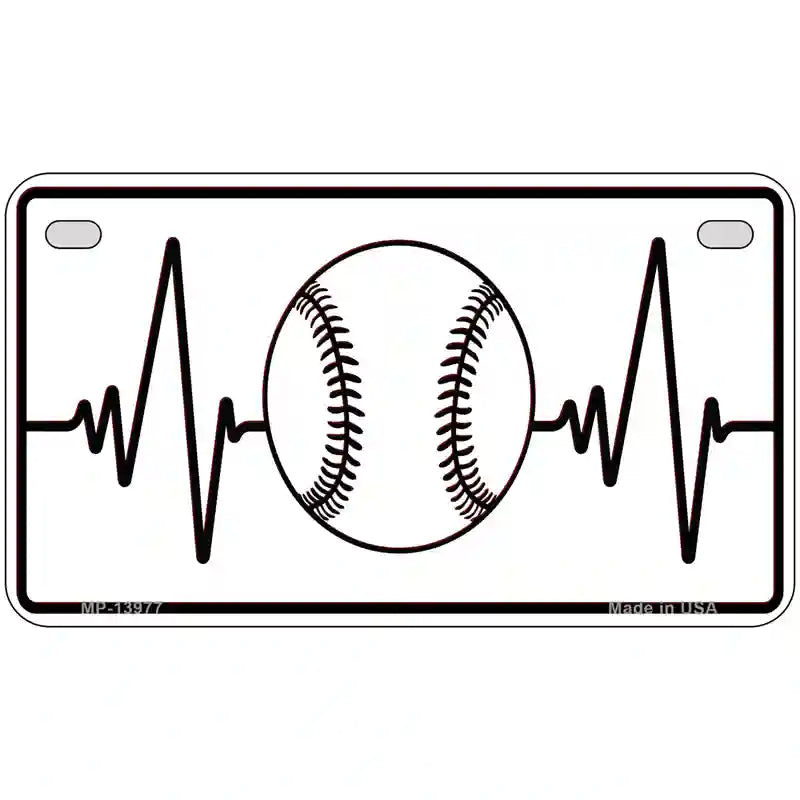 Baseball Heart Beat Novelty Metal License Plate Tag 7" x 4" (MP)