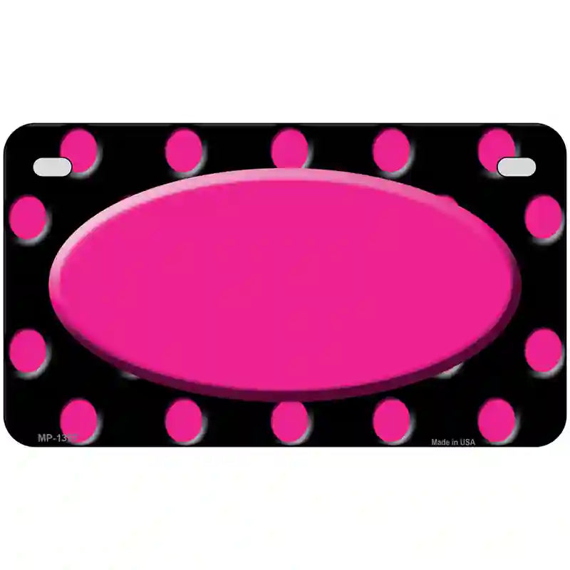 Pink Black Polka Dot Pink Center Oval Black Metal Novelty License Plate 7" x 4" (MP)