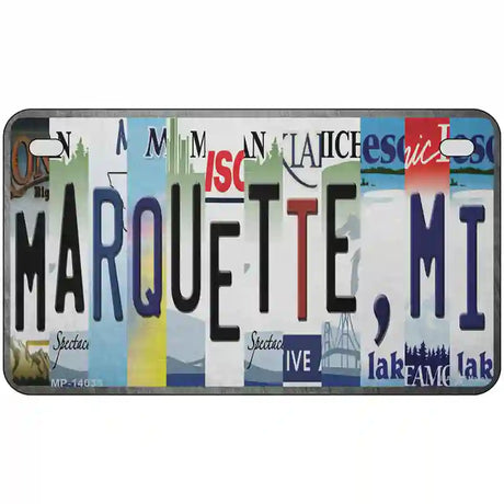 Marquette MI Strip Art Novelty Metal License Plate Tag 7" x 4" (MP)