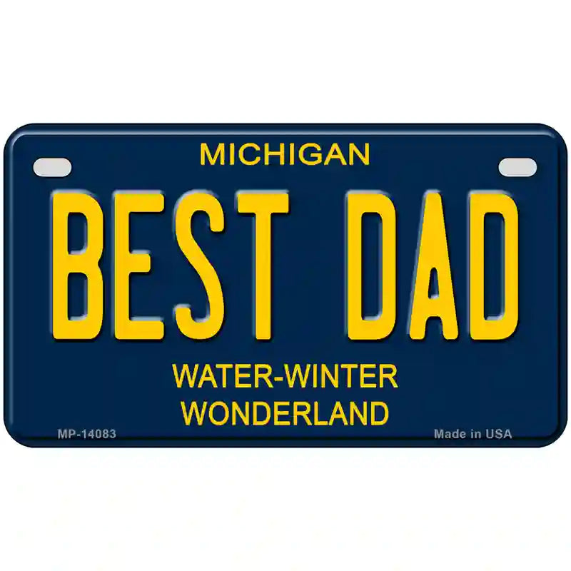 Best Dad Michigan Blue Novelty License Plate 7" x 4" (MP)