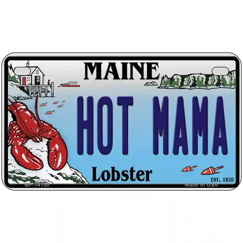 Hot Mama Maine Lobster Novelty Metal License Plate 7" x 4" (MP)