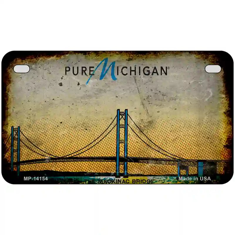 Pure Michigan Mackinac Bridge Rusty Novelty Metal License Plate 7" x 4" (MP) / Yes