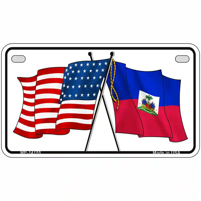 Haiti Crossed US Flag Novelty Metal License Plate 7" x 4" (MP)