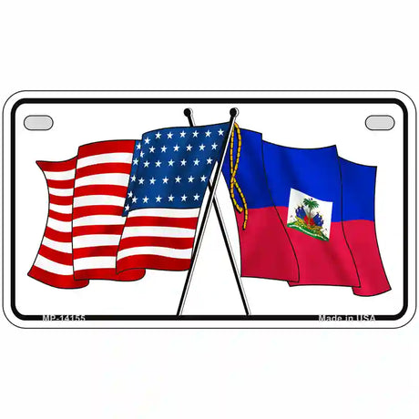 Haiti Crossed US Flag Novelty Metal License Plate 7" x 4" (MP)