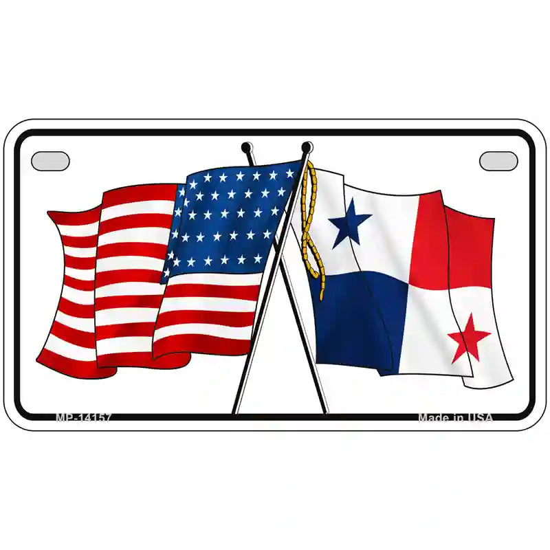 Panama Crossed US Flag Novelty Metal License Plate 7" x 4" (MP)