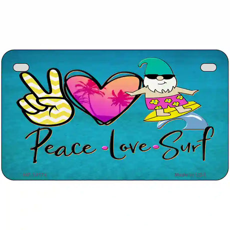 Peace Love Surf Novelty Metal License Plate 7" x 4" (MP)