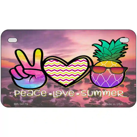 Peace Love Summer Pineapple Beach Novelty Metal License Plate 7" x 4" (MP)