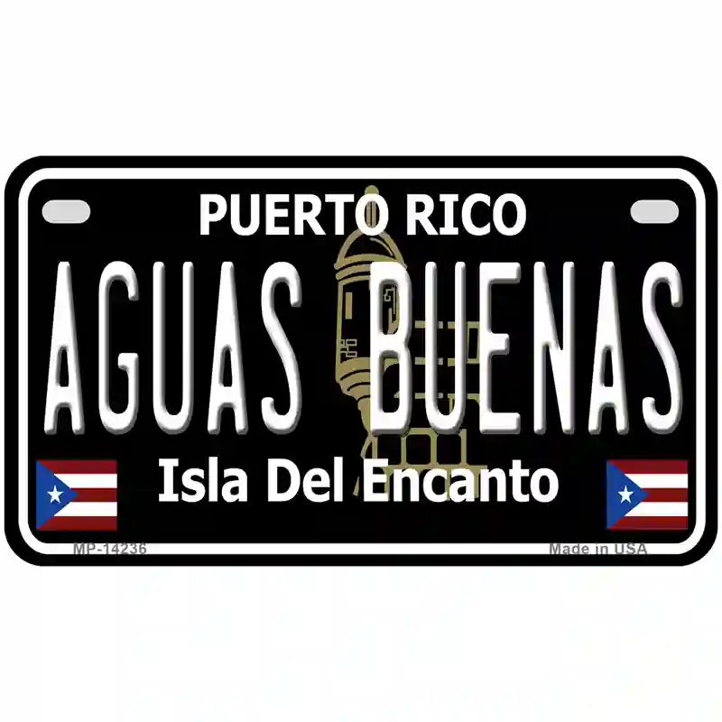 Aguas Buenas Puerto Rico Black Novelty Metal License Plate 7" x 4" (MP)