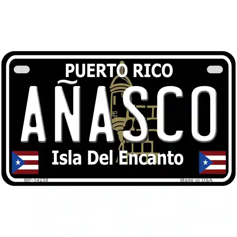 Anasco Puerto Rico Black Novelty Metal License Plate 7" x 4" (MP)