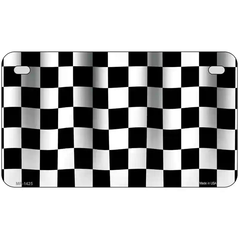 Waving Checkered Flag Metal Novelty License Plate 7" x 4" (MP)