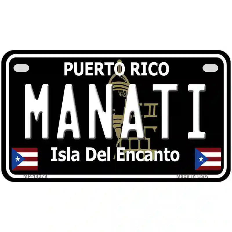 Manati Puerto Rico Black Novelty Metal License Plate 7" x 4" (MP)