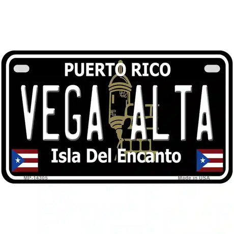 Vega Alta Puerto Rico Black Novelty Metal License Plate 7" x 4" (MP)