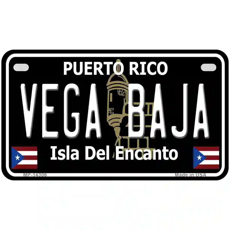 Vega Baja Puerto Rico Black Novelty Metal License Plate 7" x 4" (MP)